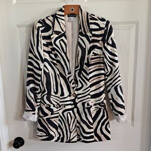 VENUS Zebra Print Lightweight Structured Tailored Pockets Longer Blazer Jacket